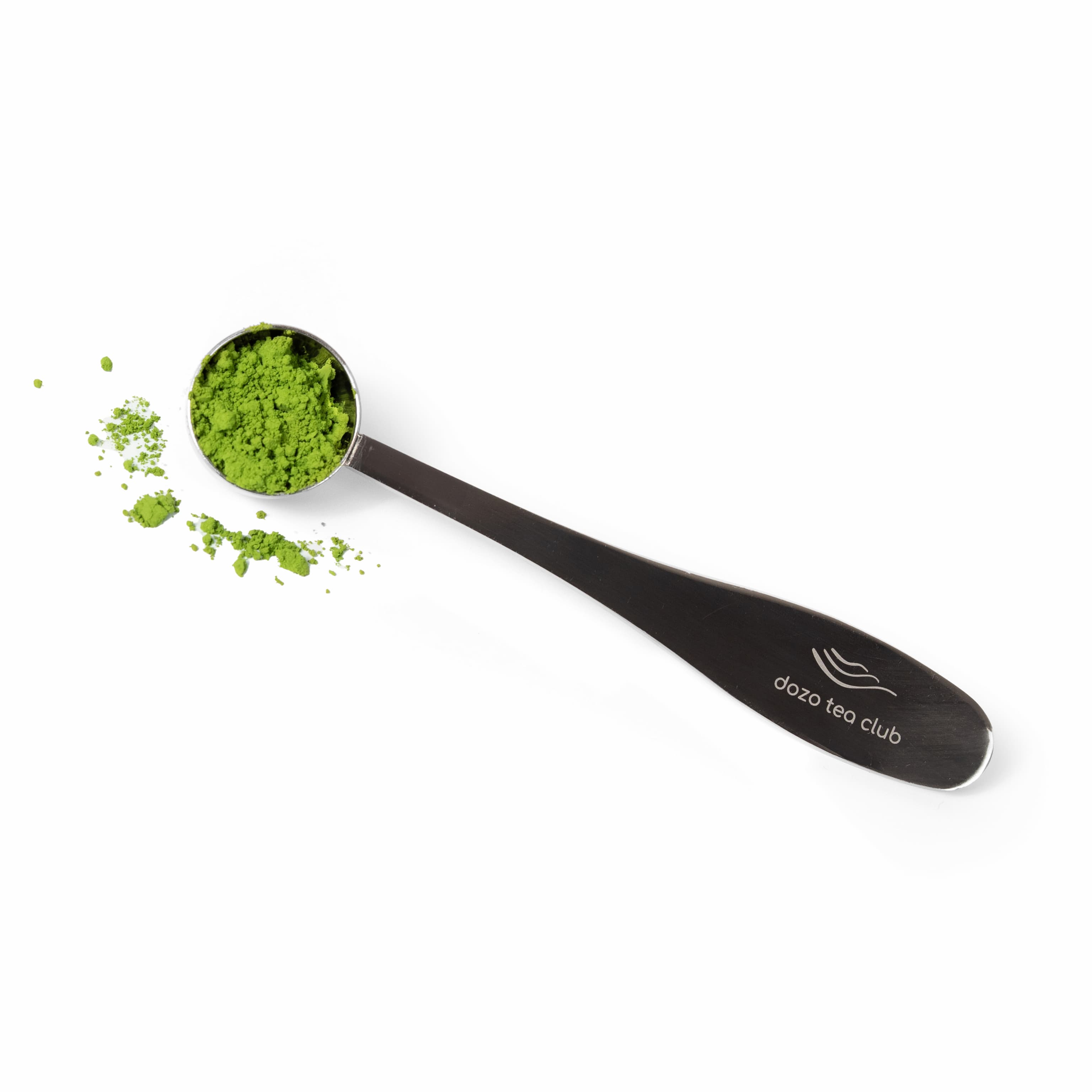 dozo tea club spoon, with matcha powder. Used for matcha & hojicha. The perfect scoop always.